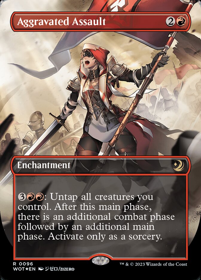 Aggravated Assault (Anime Borderless) (Confetti Foil) [Wilds of Eldraine: Enchanting Tales] | Good Games Cannington