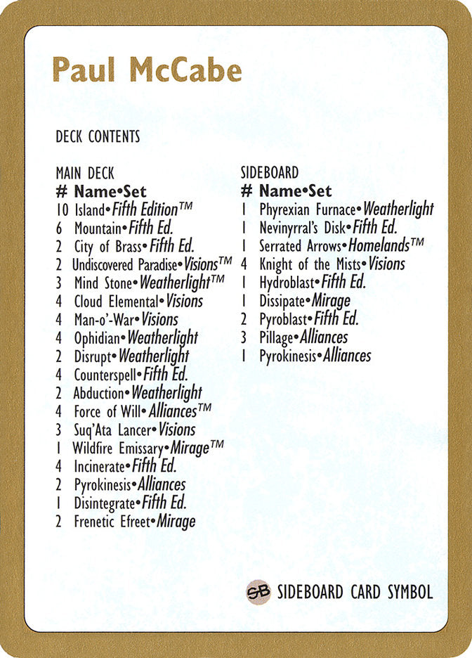 Paul McCabe Decklist [World Championship Decks 1997] | Good Games Cannington