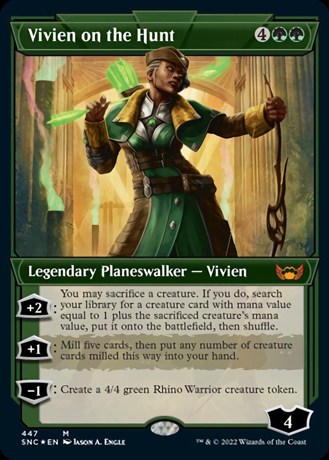Vivien on the Hunt (Showcase Art Deco Foil Etched) [Streets of New Capenna] | Good Games Cannington