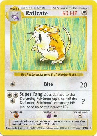 Raticate (40/102) [Base Set Shadowless Unlimited] | Good Games Cannington
