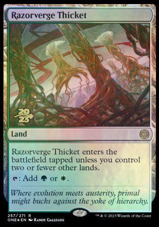 Razorverge Thicket [Phyrexia: All Will Be One Prerelease Promos] | Good Games Cannington