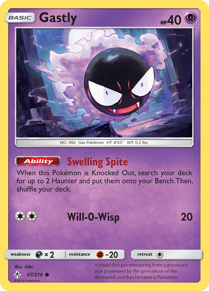 Gastly (67/214) [Sun & Moon: Unbroken Bonds] | Good Games Cannington