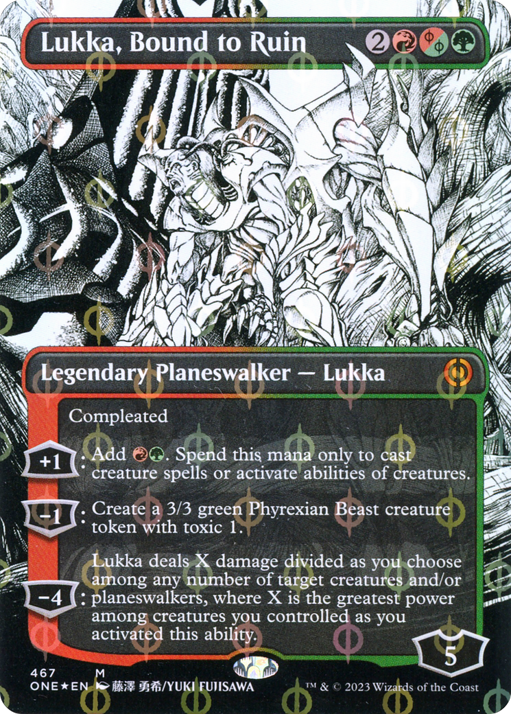 Lukka, Bound to Ruin (Borderless Manga Step-and-Compleat Foil) [Phyrexia: All Will Be One] | Good Games Cannington