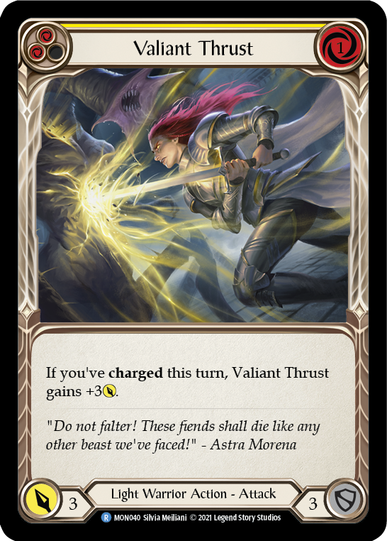 Valiant Thrust (Yellow) [MON040-RF] 1st Edition Rainbow Foil | Good Games Cannington