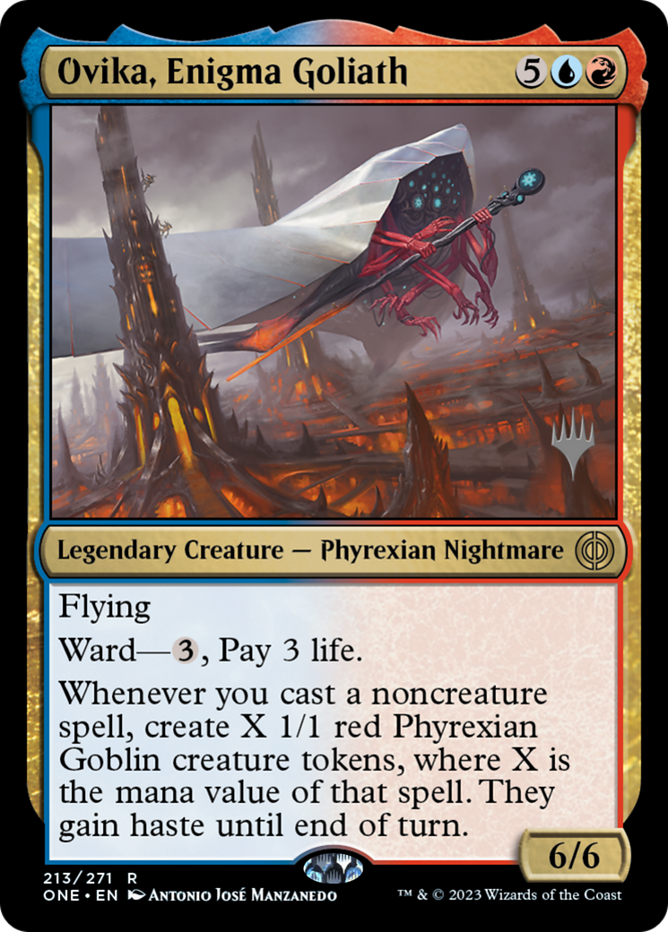 Ovika, Enigma Goliath (Promo Pack) [Phyrexia: All Will Be One Promos] | Good Games Cannington