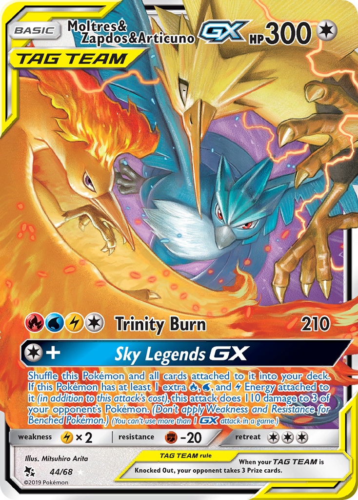 Moltres & Zapdos & Articuno GX (44/68) [Sun & Moon: Hidden Fates] | Good Games Cannington