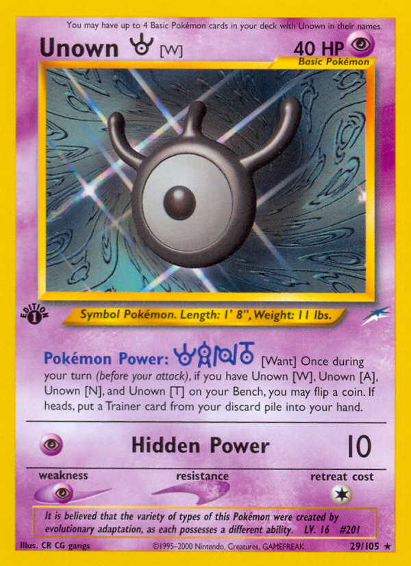 Unown [W] (29/105) [Neo Destiny 1st Edition] | Good Games Cannington