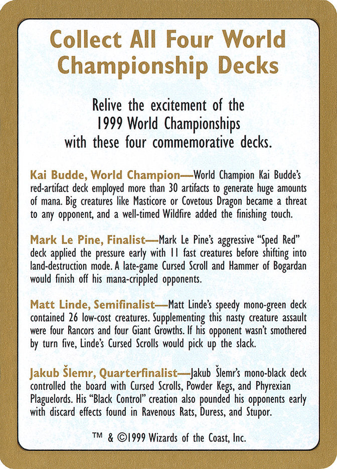 1999 World Championships Ad [World Championship Decks 1999] | Good Games Cannington