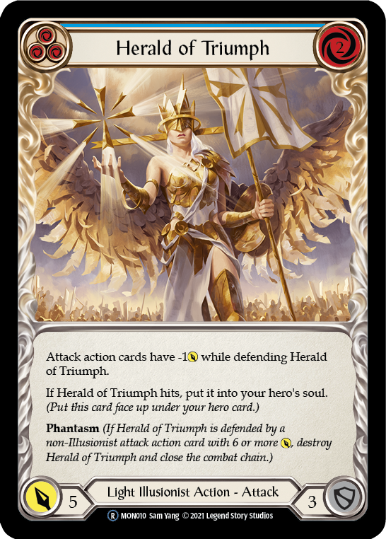 Herald of Triumph (Blue) [U-MON010-RF] Unlimited Rainbow Foil | Good Games Cannington