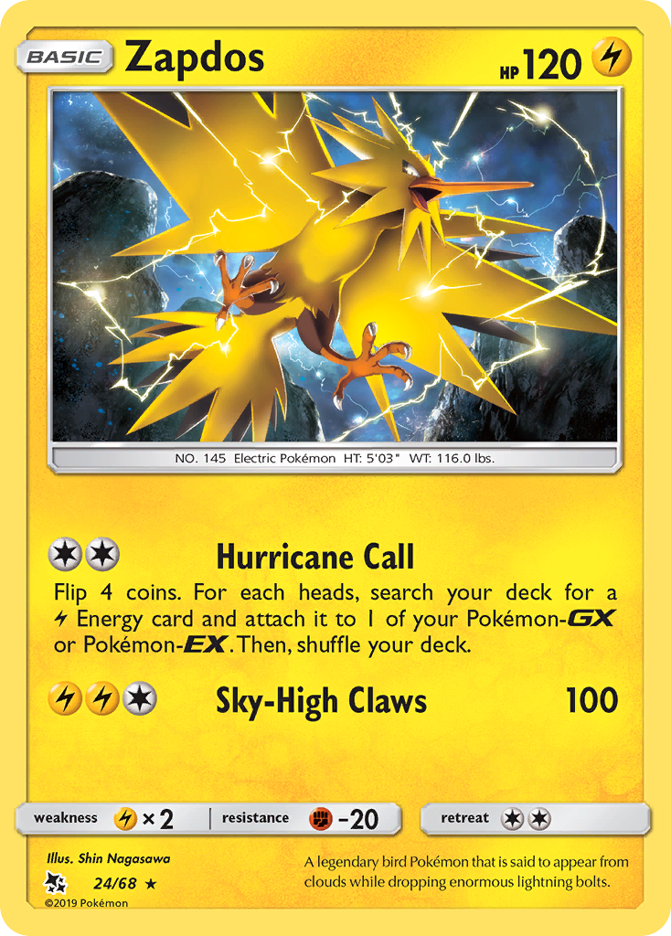 Zapdos (24/68) [Sun & Moon: Hidden Fates] | Good Games Cannington