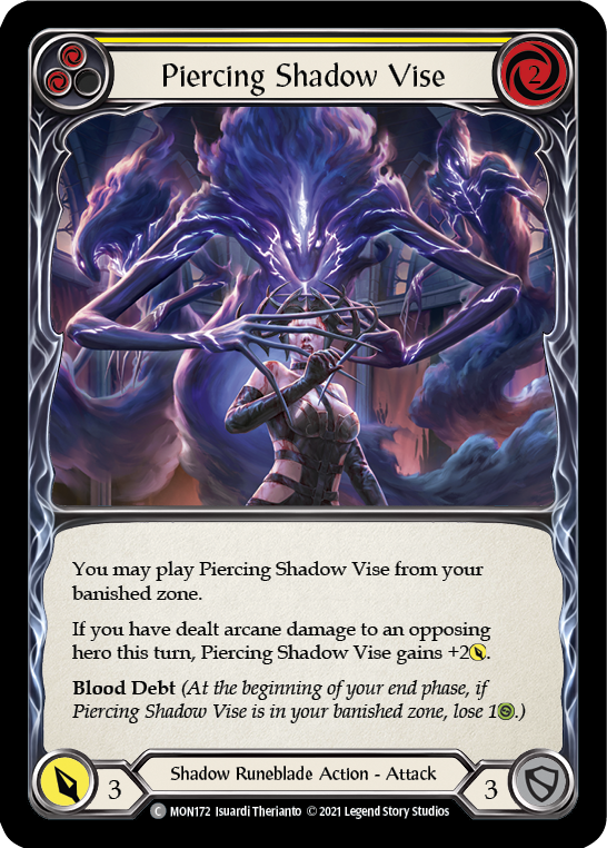 Piercing Shadow Vise (Yellow) [MON172-RF] 1st Edition Rainbow Foil | Good Games Cannington