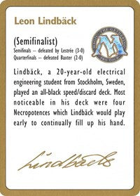 1996 Leon Lindback Biography Card [World Championship Decks] | Good Games Cannington