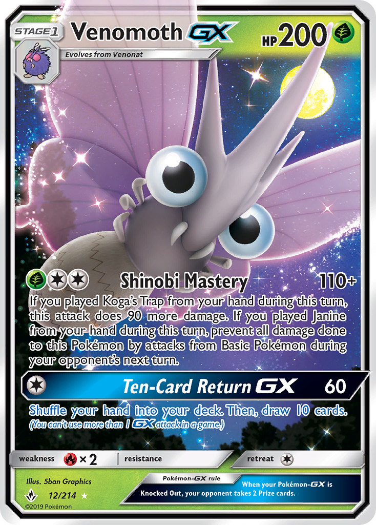Venomoth GX (12/214) [Sun & Moon: Unbroken Bonds] | Good Games Cannington