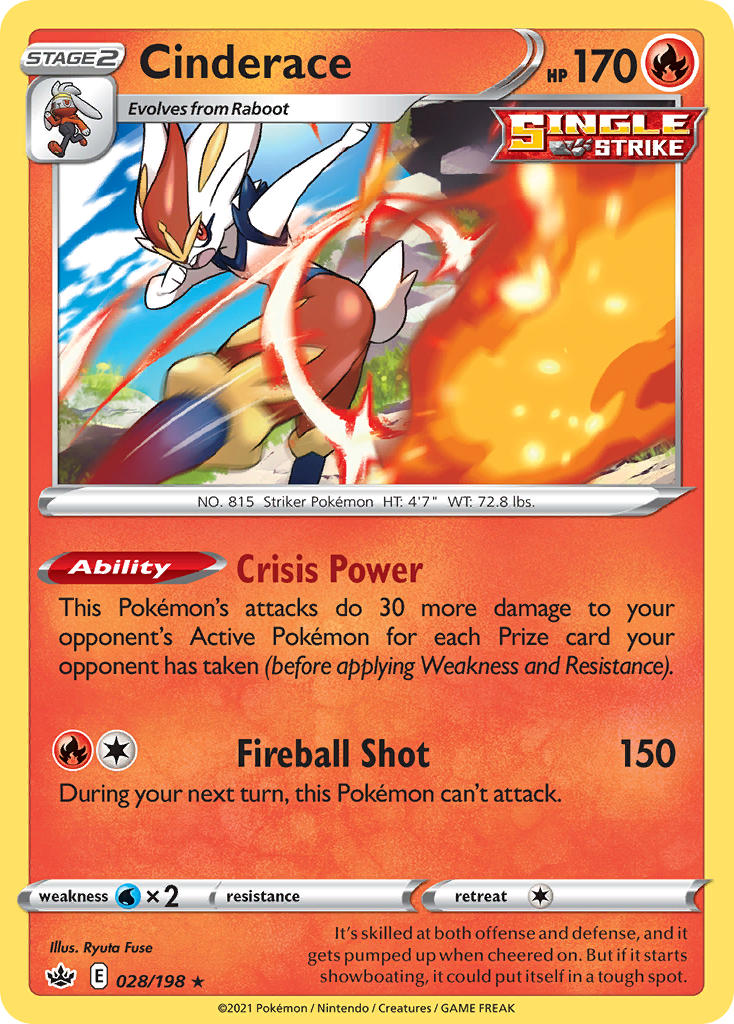 Cinderace (028/198) (Theme Deck Exclusive) [Sword & Shield: Chilling Reign] | Good Games Cannington