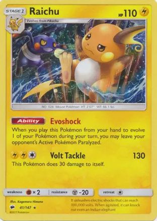 Raichu (41/147) (Cosmos Holo) [Sun & Moon: Burning Shadows] | Good Games Cannington