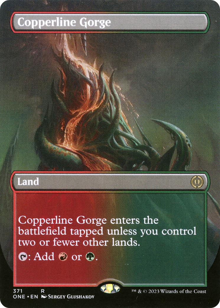 Copperline Gorge (Borderless Alternate Art) [Phyrexia: All Will Be One] | Good Games Cannington