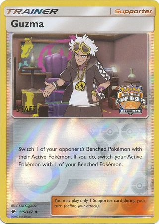 Guzma (115/147) (League Promo) (Staff) [Sun & Moon: Burning Shadows] | Good Games Cannington