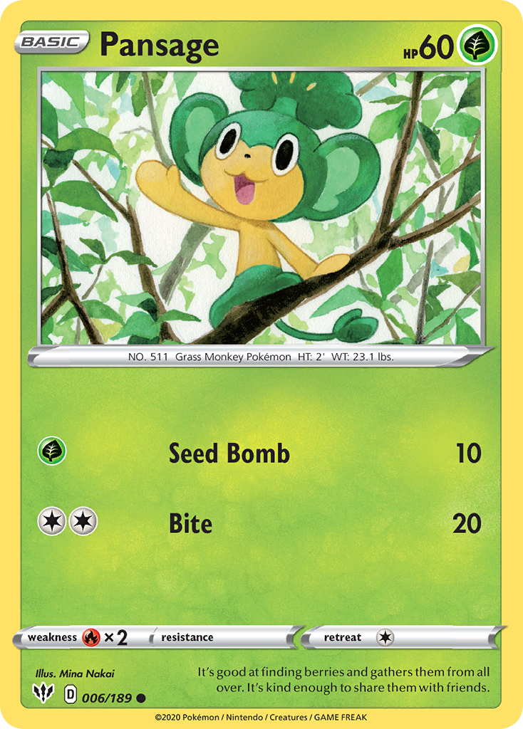 Pansage (006/189) [Sword & Shield: Darkness Ablaze] | Good Games Cannington