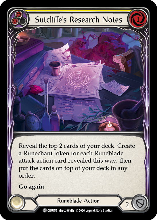 Sutcliffe's Research Notes (Yellow) [CRU155] 1st Edition Rainbow Foil | Good Games Cannington