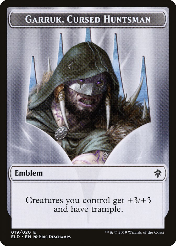 Garruk, Cursed Huntsman Emblem [Throne of Eldraine Tokens] | Good Games Cannington