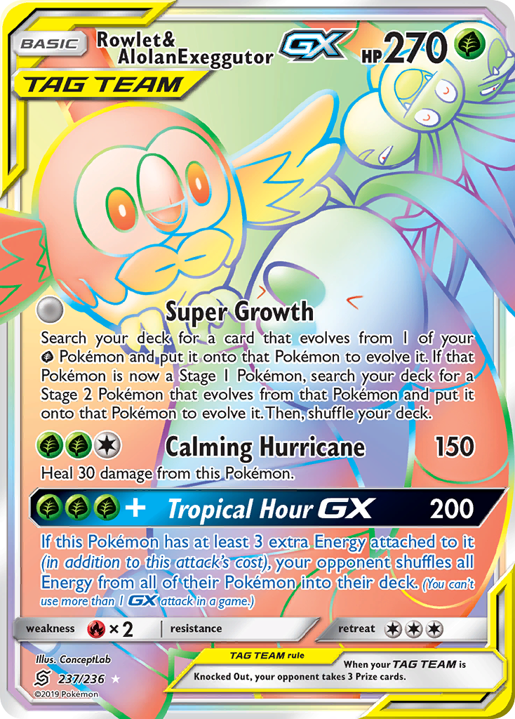 Rowlet & Alolan Exeggutor GX (237/236) [Sun & Moon: Unified Minds] | Good Games Cannington