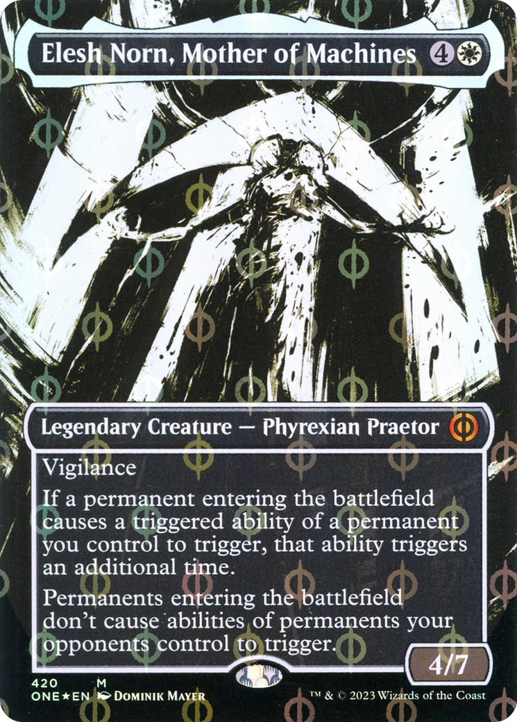 Elesh Norn, Mother of Machines (Borderless Ichor Step-and-Compleat Foil) [Phyrexia: All Will Be One] | Good Games Cannington