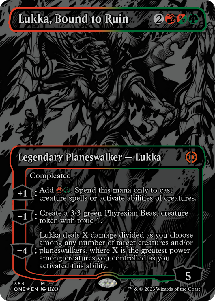 Lukka, Bound to Ruin (Oil Slick Raised Foil) [Phyrexia: All Will Be One] | Good Games Cannington