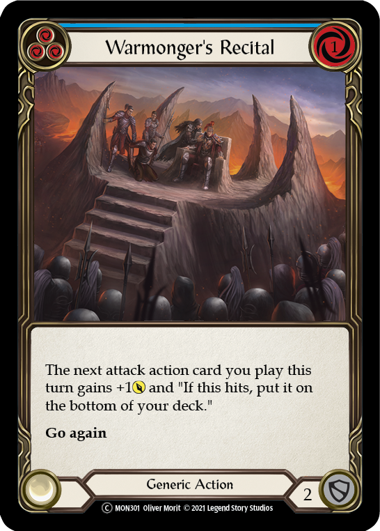 Warmonger's Recital (Blue) [U-MON301-RF] Unlimited Rainbow Foil | Good Games Cannington