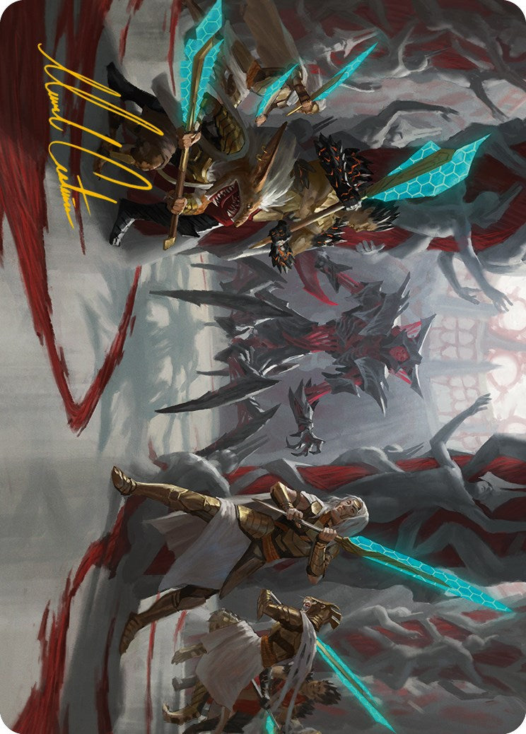 Goldwardens' Gambit Art Card (Gold-Stamped Signature) [Phyrexia: All Will Be One Art Series] | Good Games Cannington