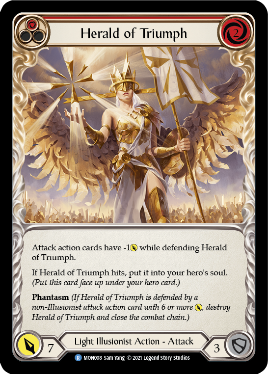 Herald of Triumph (Red) [MON008-RF] 1st Edition Rainbow Foil | Good Games Cannington
