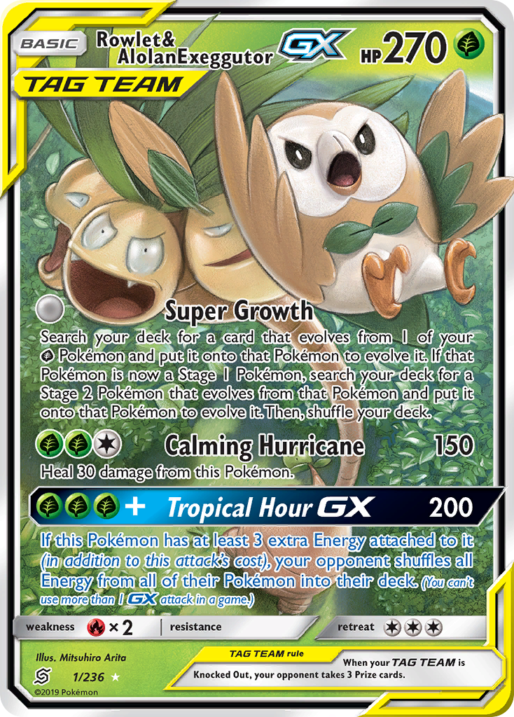 Rowlet & Alolan Exeggutor GX (1/236) [Sun & Moon: Unified Minds] | Good Games Cannington