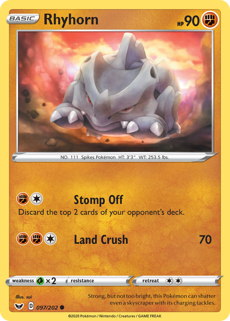 Rhyhorn (097/202) [Sword & Shield: Base Set] | Good Games Cannington