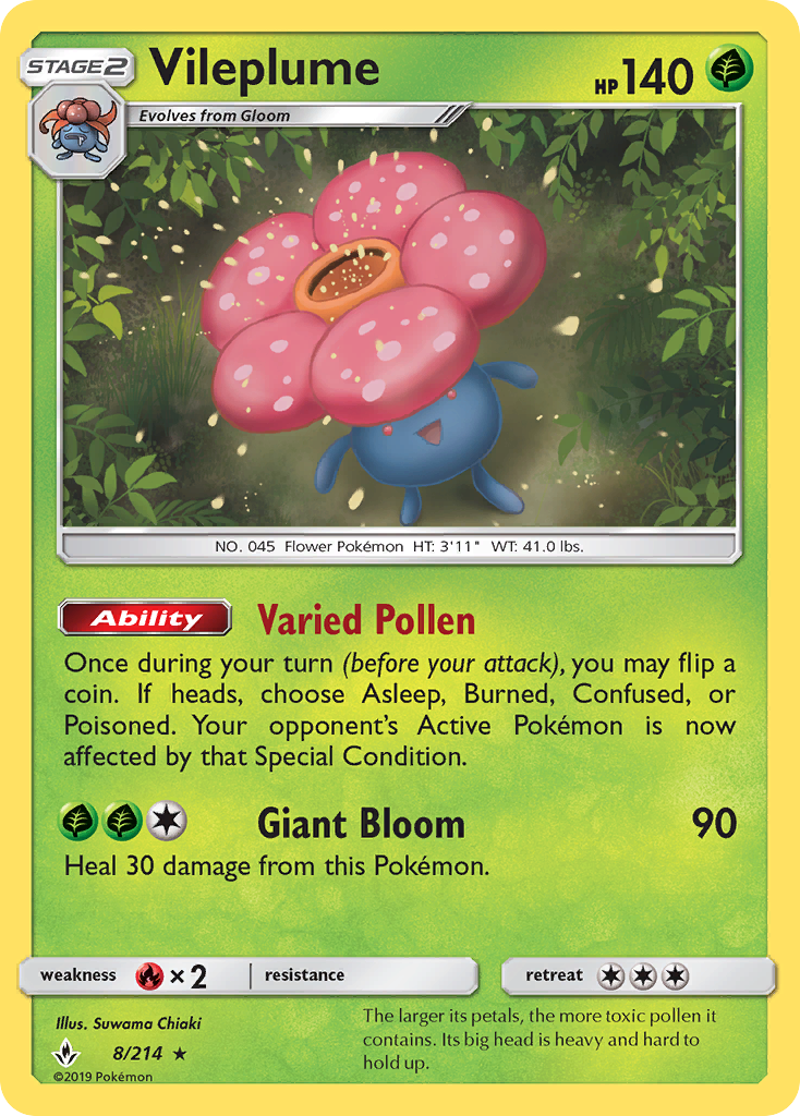 Vileplume (8/214) [Sun & Moon: Unbroken Bonds] | Good Games Cannington