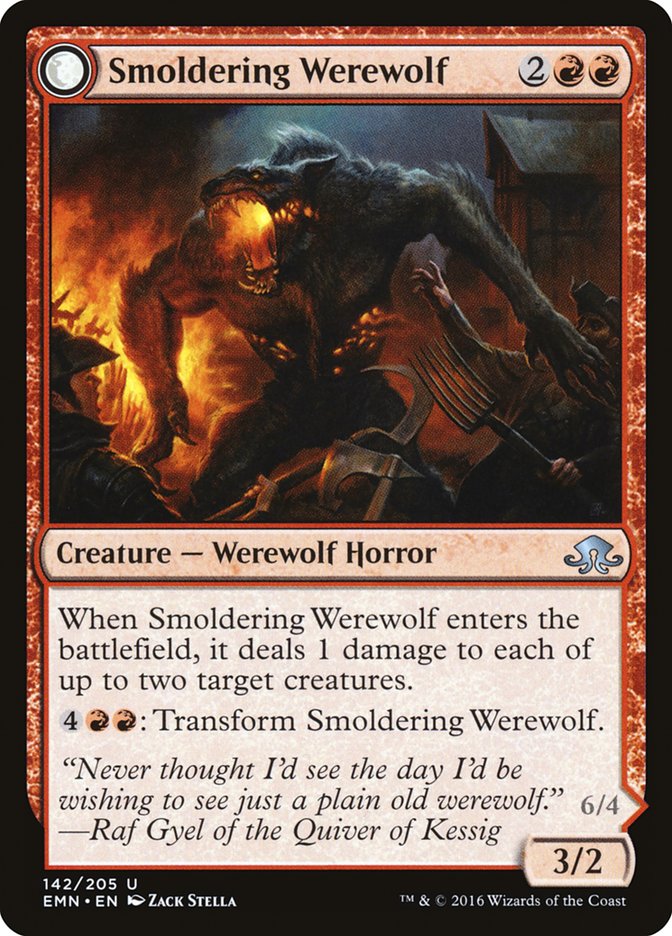 Smoldering Werewolf // Erupting Dreadwolf [Eldritch Moon] | Good Games Cannington