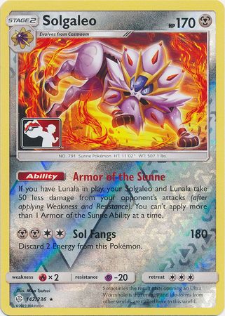 Solgaleo (142/236) (Pokemon Club Special Print) [Sun & Moon: Cosmic Eclipse] | Good Games Cannington