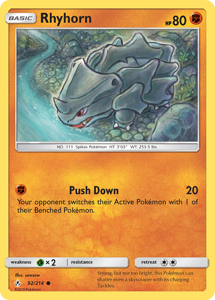 Rhyhorn (92/214) [Sun & Moon: Unbroken Bonds] | Good Games Cannington