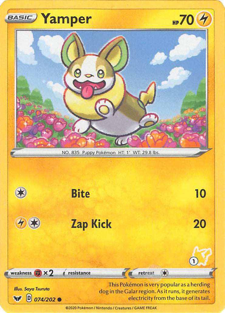 Yamper (074/202) (Pikachu Stamp #1) [Battle Academy 2022] | Good Games Cannington
