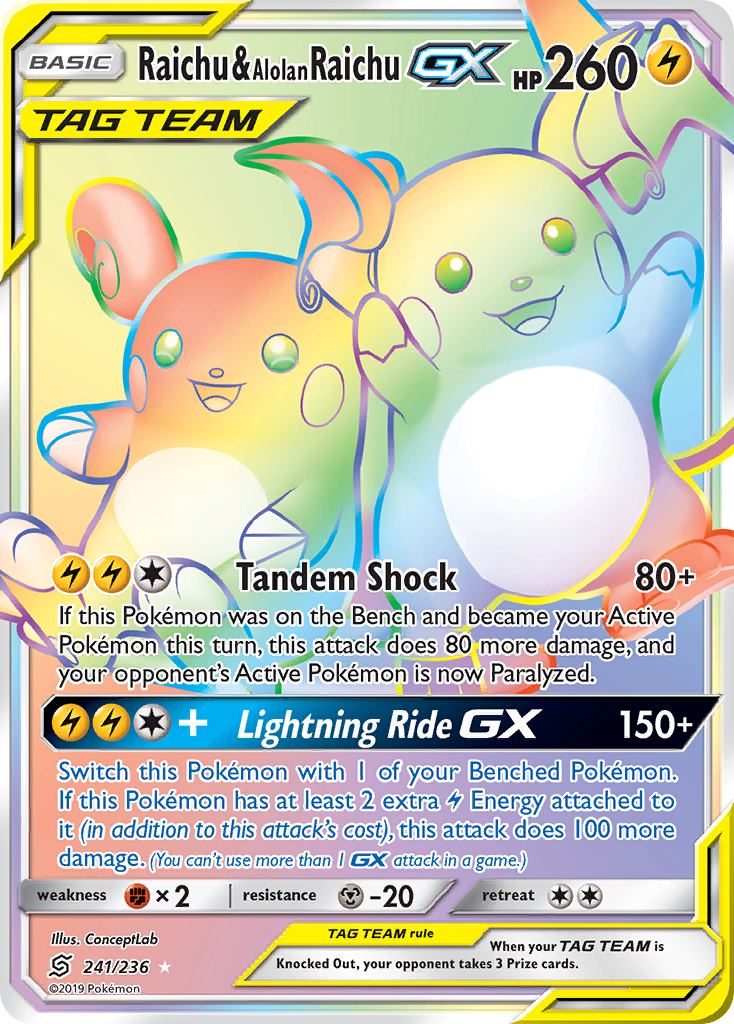 Raichu & Alolan Raichu GX (241/236) [Sun & Moon: Unified Minds] | Good Games Cannington