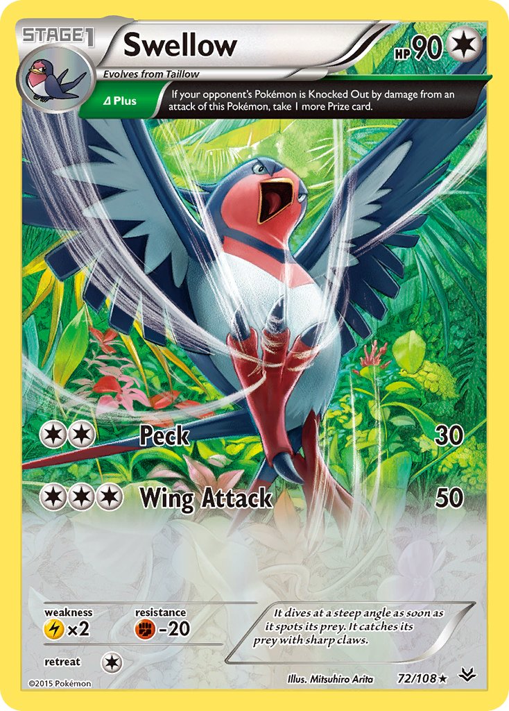 Swellow (72/108) (Theme Deck Exclusive) [XY: Roaring Skies] | Good Games Cannington