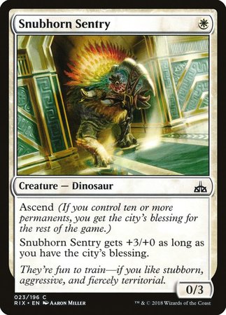 Snubhorn Sentry [Rivals of Ixalan] | Good Games Cannington