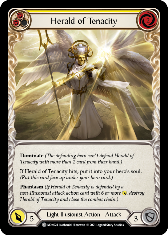 Herald of Tenacity (Yellow) [MON024-RF] 1st Edition Rainbow Foil | Good Games Cannington