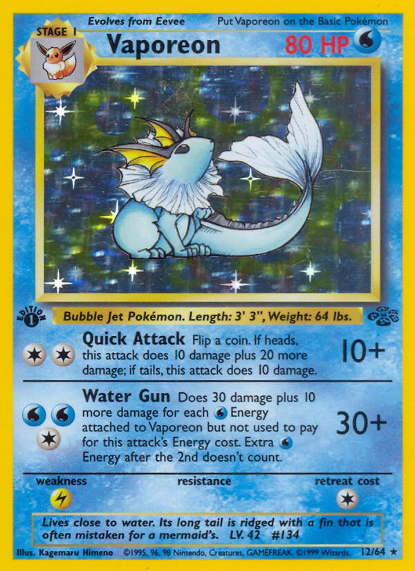 Vaporeon (12/64) [Jungle 1st Edition] | Good Games Cannington