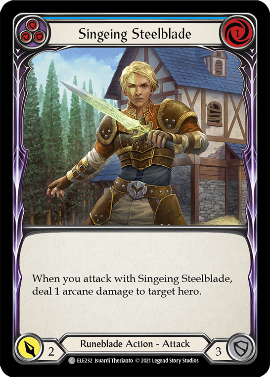 Singeing Steelblade (Blue) [ELE232] (Tales of Aria)  1st Edition Rainbow Foil | Good Games Cannington
