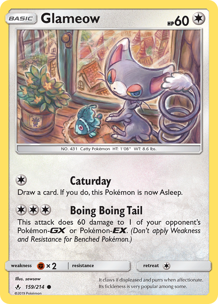 Glameow (159/214) [Sun & Moon: Unbroken Bonds] | Good Games Cannington