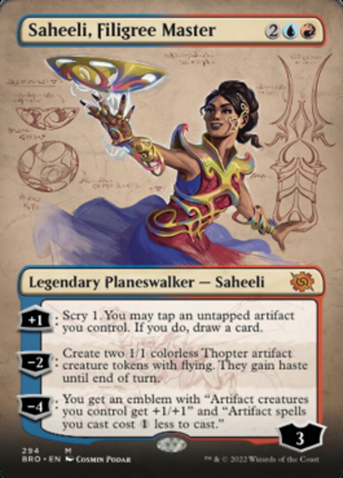 Saheeli, Filigree Master (Borderless Alternate Art) [The Brothers' War] | Good Games Cannington