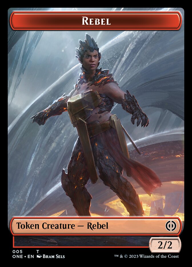 Rebel // Phyrexian Germ Double-Sided Token [Phyrexia: All Will Be One Commander Tokens] | Good Games Cannington