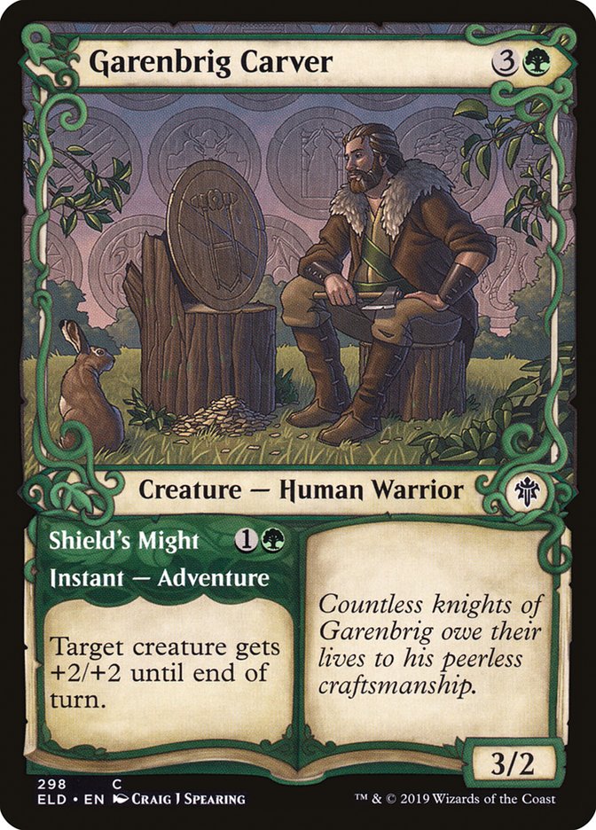 Garenbrig Carver // Shield's Might (Showcase) [Throne of Eldraine] | Good Games Cannington