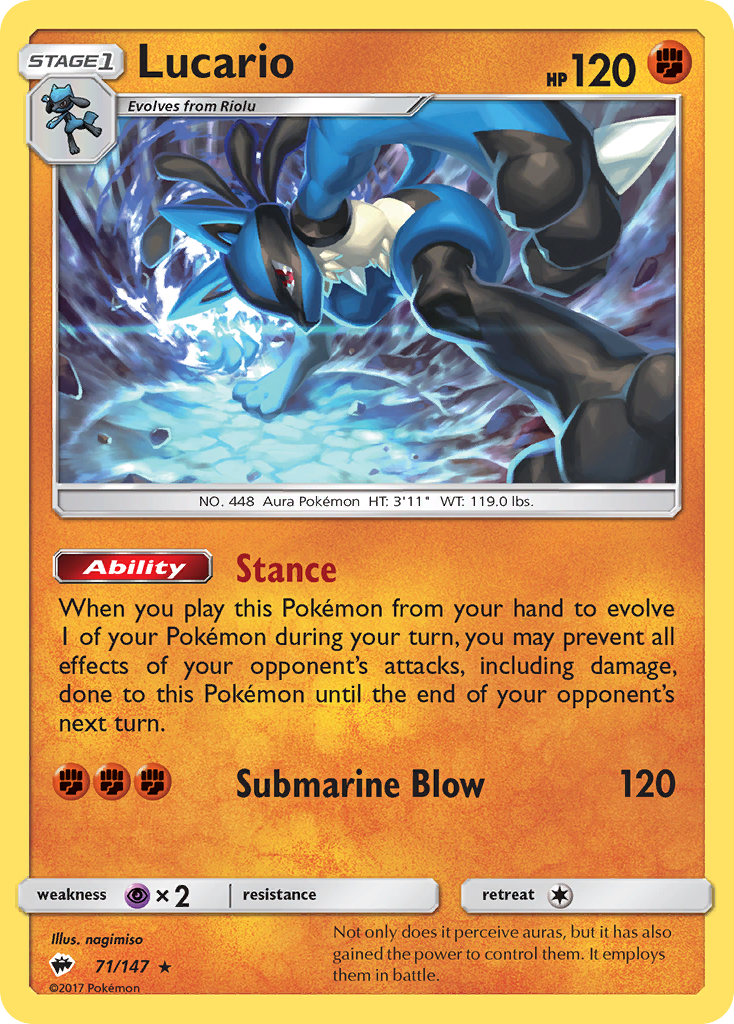 Lucario (71/147) [Sun & Moon: Burning Shadows] | Good Games Cannington
