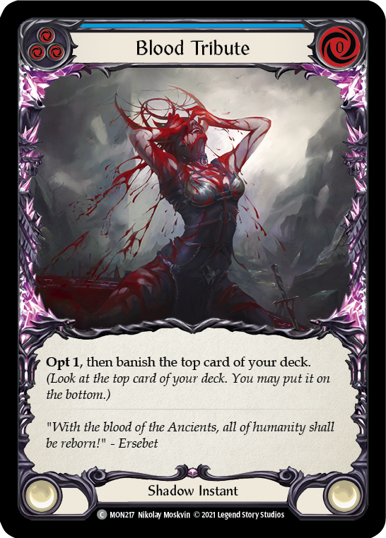 Blood Tribute (Blue) [MON217-RF] 1st Edition Rainbow Foil | Good Games Cannington