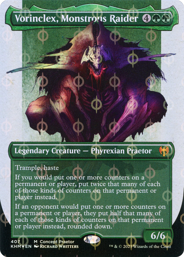 Vorinclex, Monstrous Raider (Borderless Concept Praetors Step-and-Compleat Foil) [Phyrexia: All Will Be One] | Good Games Cannington